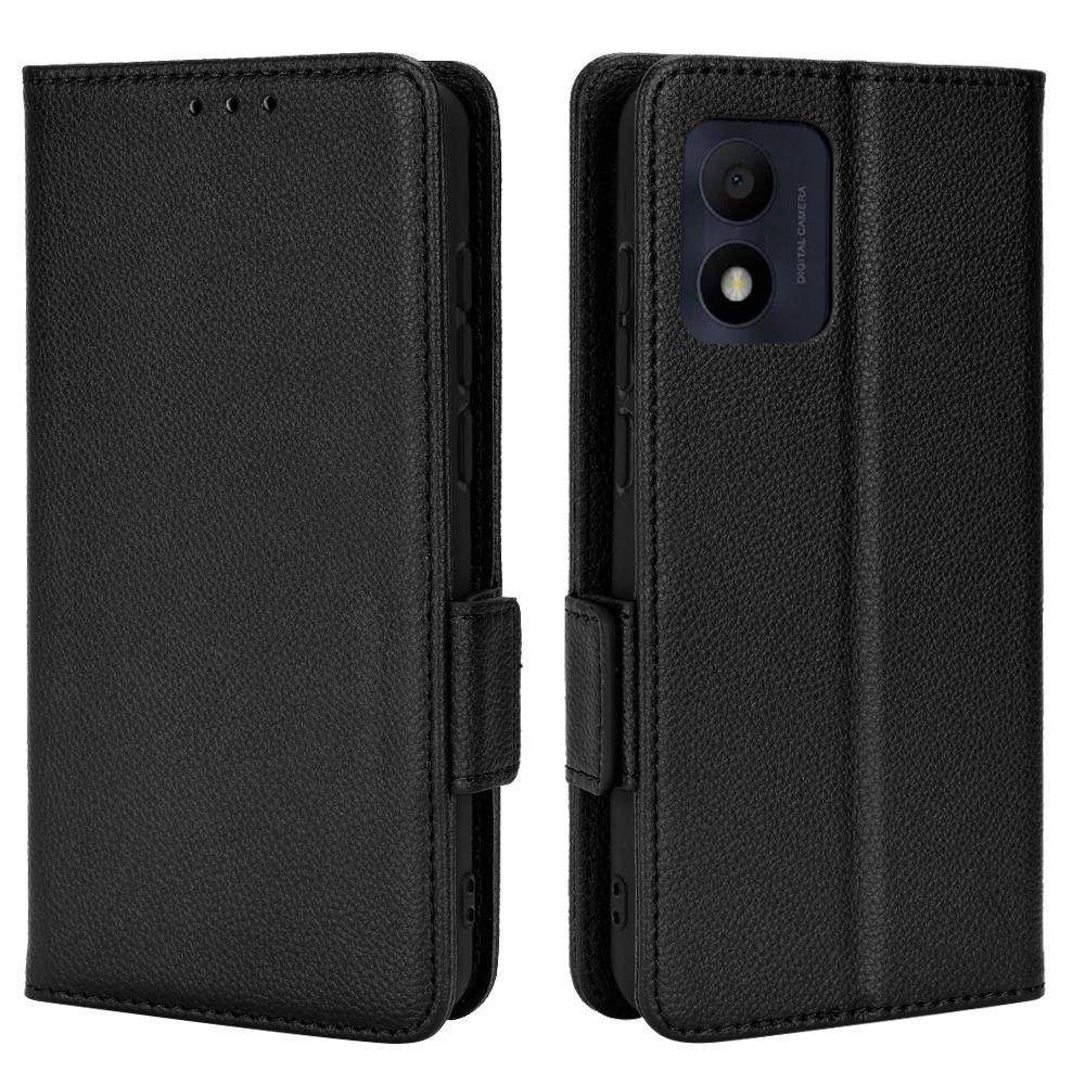 Litchi Texture Phone Cover for Alcatel 1B (2022) / TCL 303, PU Leather Folio Flip Case with Wallet Stand - Black-1