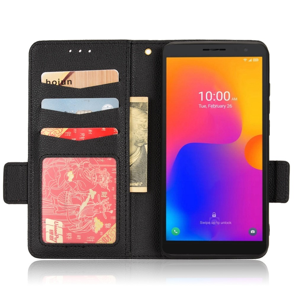 Litchi Texture Phone Cover for Alcatel 1B (2022) / TCL 303, PU Leather Folio Flip Case with Wallet Stand - Black-2