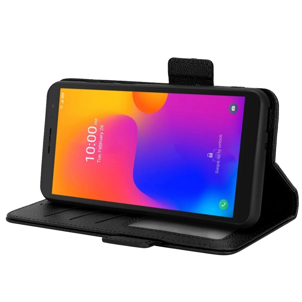 Litchi Texture Phone Cover for Alcatel 1B (2022) / TCL 303, PU Leather Folio Flip Case with Wallet Stand - Black-3
