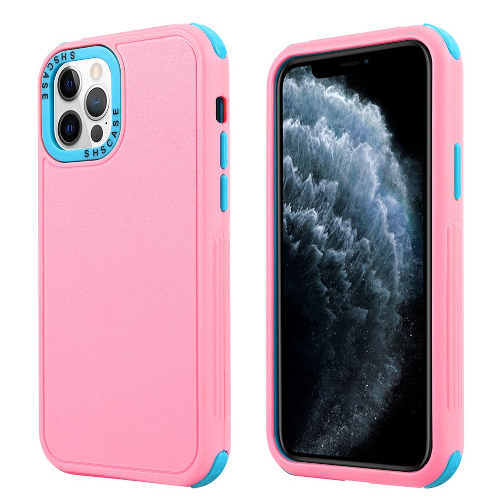 For iPhone 14 Pro 6.1 inch 3-in-1 Mobile Phone Back Case Anti-fall Thicken Corners TPU + PC Hybrid Cover - Pink / Sky Blue-1