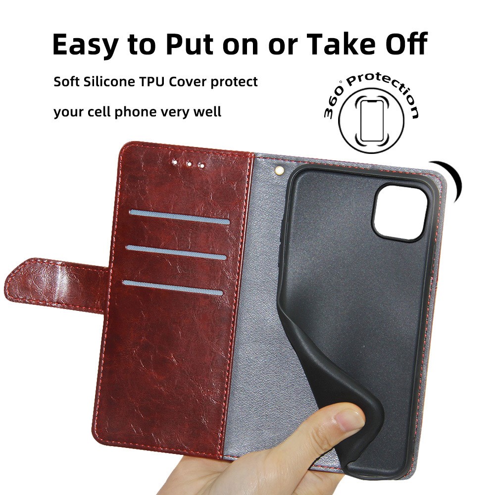 For iPhone 14 6.1 inch Anti-drop PU Leather Phone Case Splicing Geometric Pattern Protective Mobile Phone Wallet Cover with Stand - Dark Brown-6