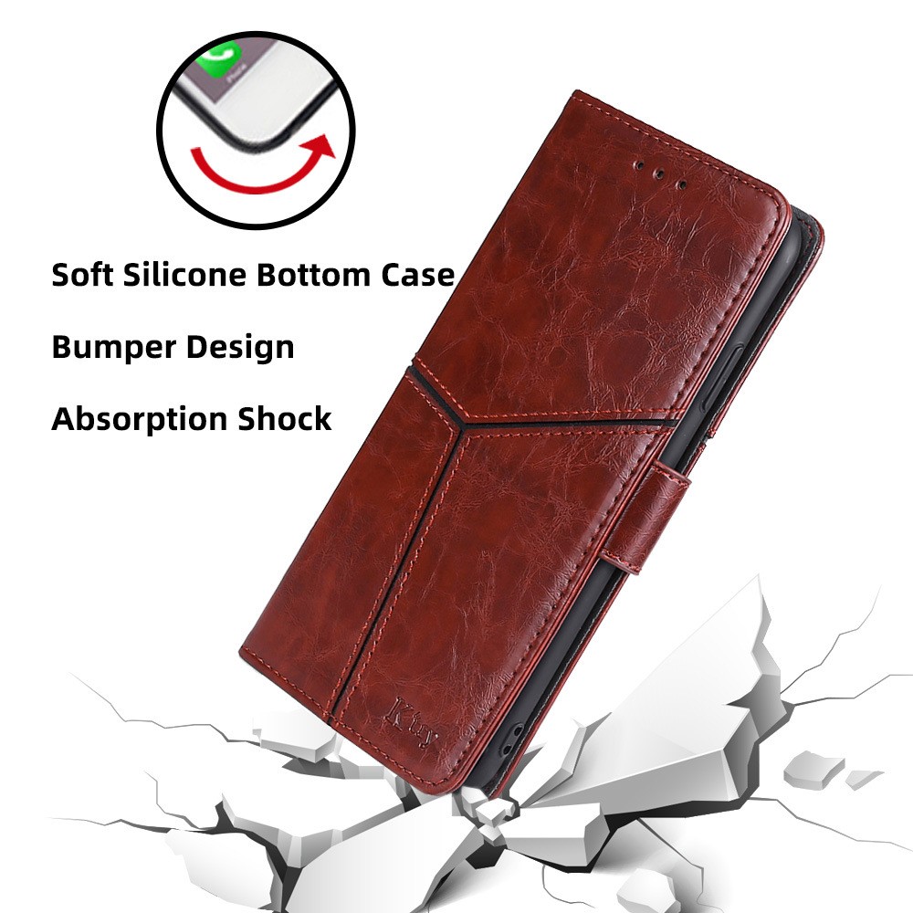 For iPhone 14 6.1 inch Anti-drop PU Leather Phone Case Splicing Geometric Pattern Protective Mobile Phone Wallet Cover with Stand - Dark Brown-7