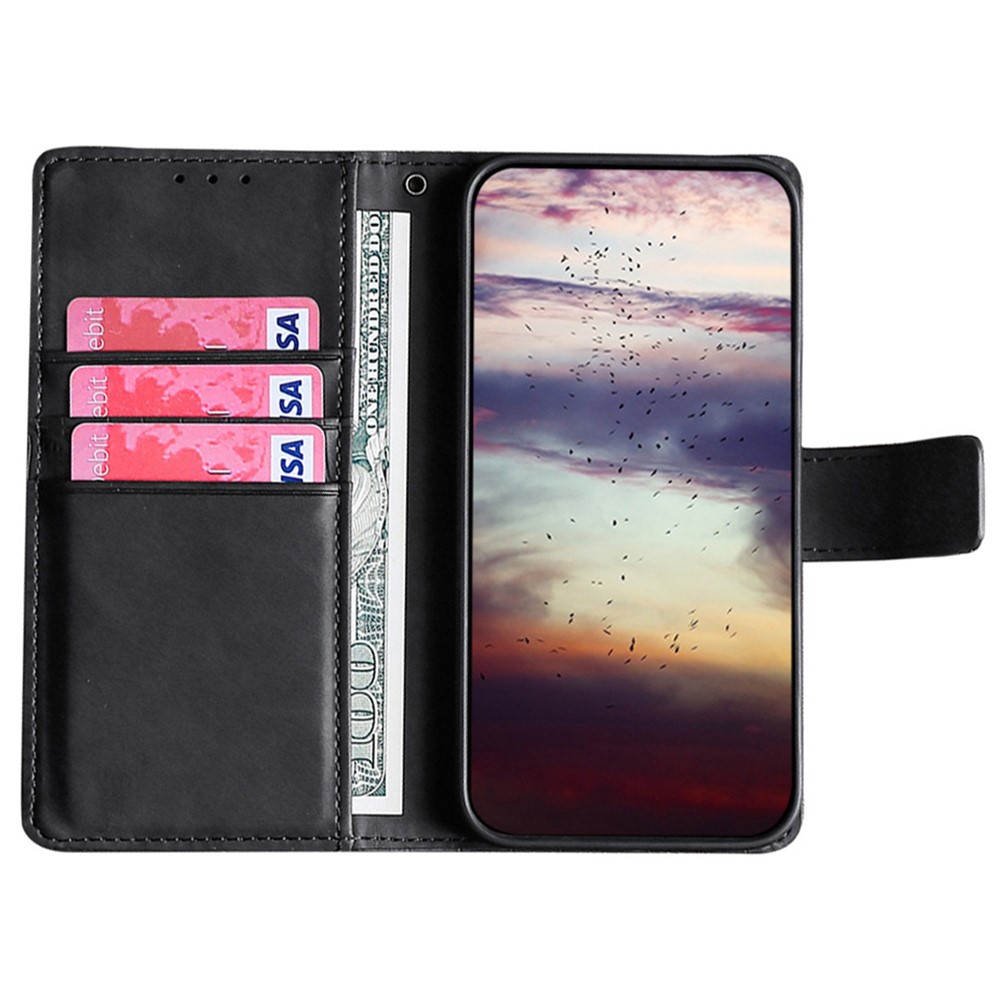 For iPhone 14 6.1 inch Shockproof Phone Case Flip Wallet Stand Crocodile Texture Skin-touch Feeling PU Leather Phone Protective Cover - Black-2