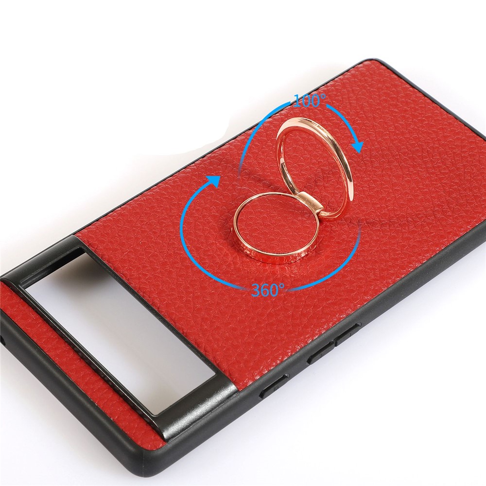 For Google Pixel 6a Anti-fall Litchi Texture Phone Case Metal Ring Holder Kickstand Cell Phone Protective Back Cover - Orange-3