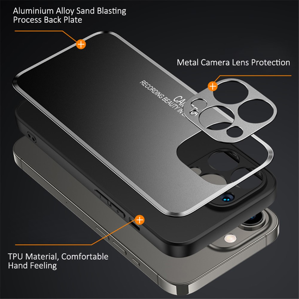 For iPhone 14 Pro 6.1 inch Soft TPU Abrasive Blasting Aluminum Alloy Armor Cover Camera Protection Matte Phone Case - Black-7