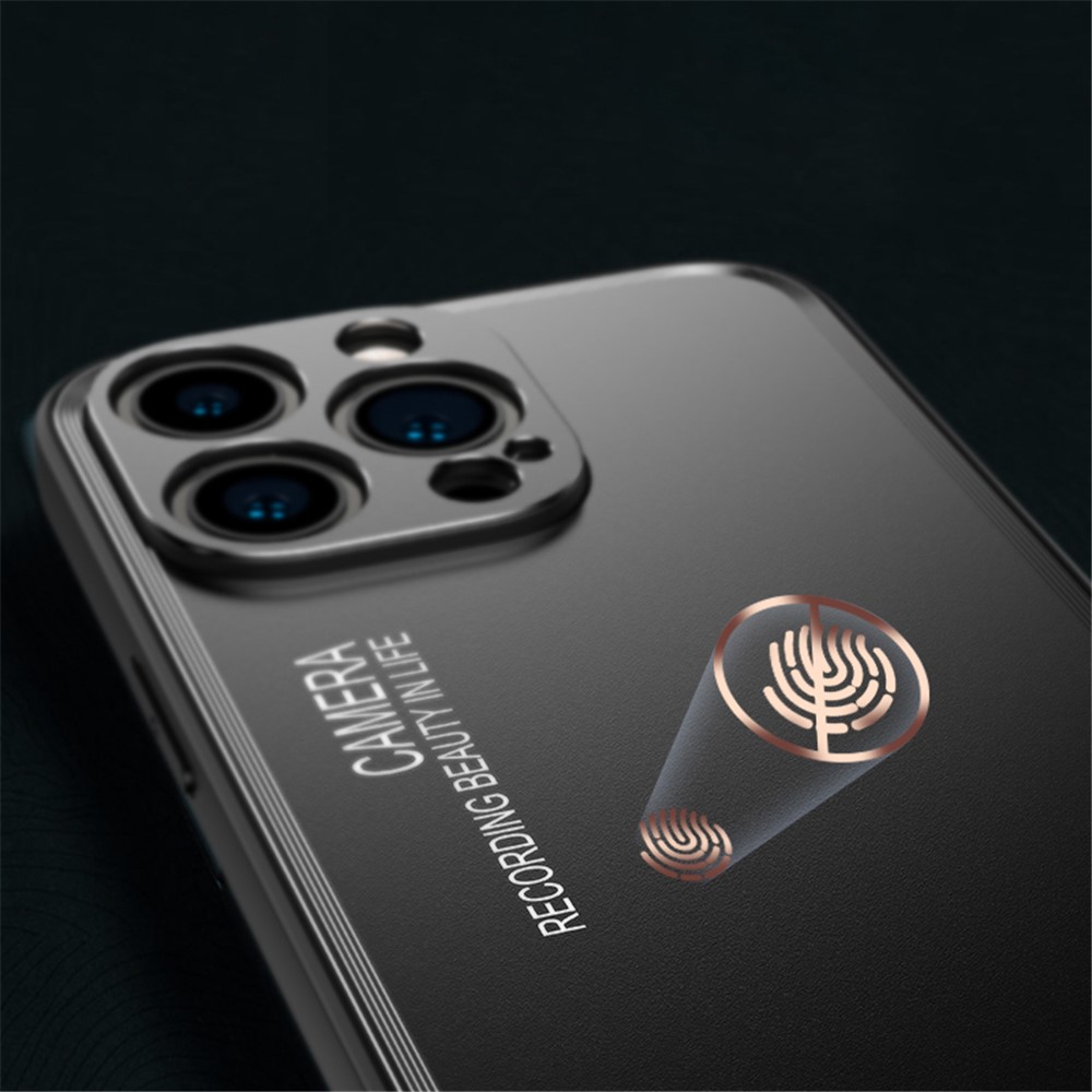 For iPhone 14 Pro 6.1 inch Soft TPU Abrasive Blasting Aluminum Alloy Armor Cover Camera Protection Matte Phone Case - Black-8