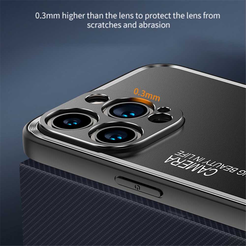 For iPhone 14 6.1 inch Soft TPU Abrasive Blasting Aluminum Case Matte Surface Camera Lens Protection Defender Cover - Black-4