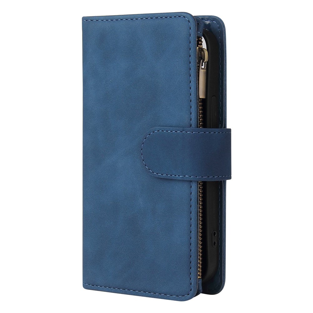 For iPhone 14 Max 6.7 inch Zipper Pocket Card Slots Design PU Leather Phone Cover Wallet Stand Drop-proof Case - Blue-6
