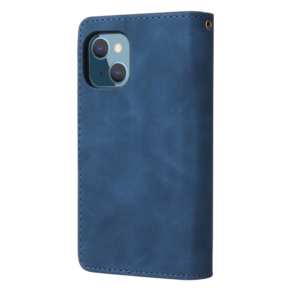 For iPhone 14 Max 6.7 inch Zipper Pocket Card Slots Design PU Leather Phone Cover Wallet Stand Drop-proof Case - Blue-7