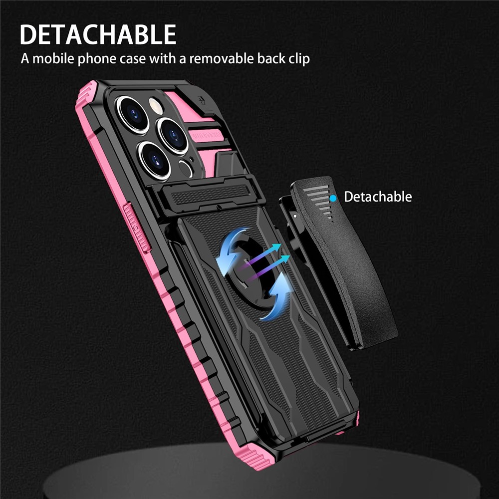 For iPhone 14 Pro Max 6.7 inch Kickstand PC + TPU Cover Anti-fall Protection Phone Case with Belt Clip - Pink-12