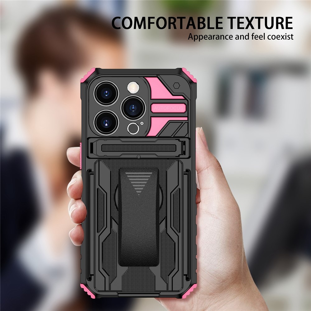 For iPhone 14 Pro Max 6.7 inch Kickstand PC + TPU Cover Anti-fall Protection Phone Case with Belt Clip - Pink-8