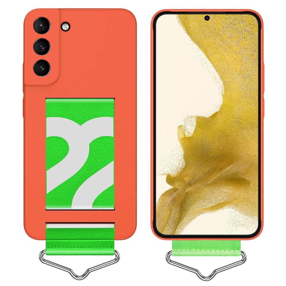 For Samsung Galaxy S22+ 5G Anti-scratch Hard PC Case Phone Cover with Hand Strap and Triangle Metal Ring - Orange-1
