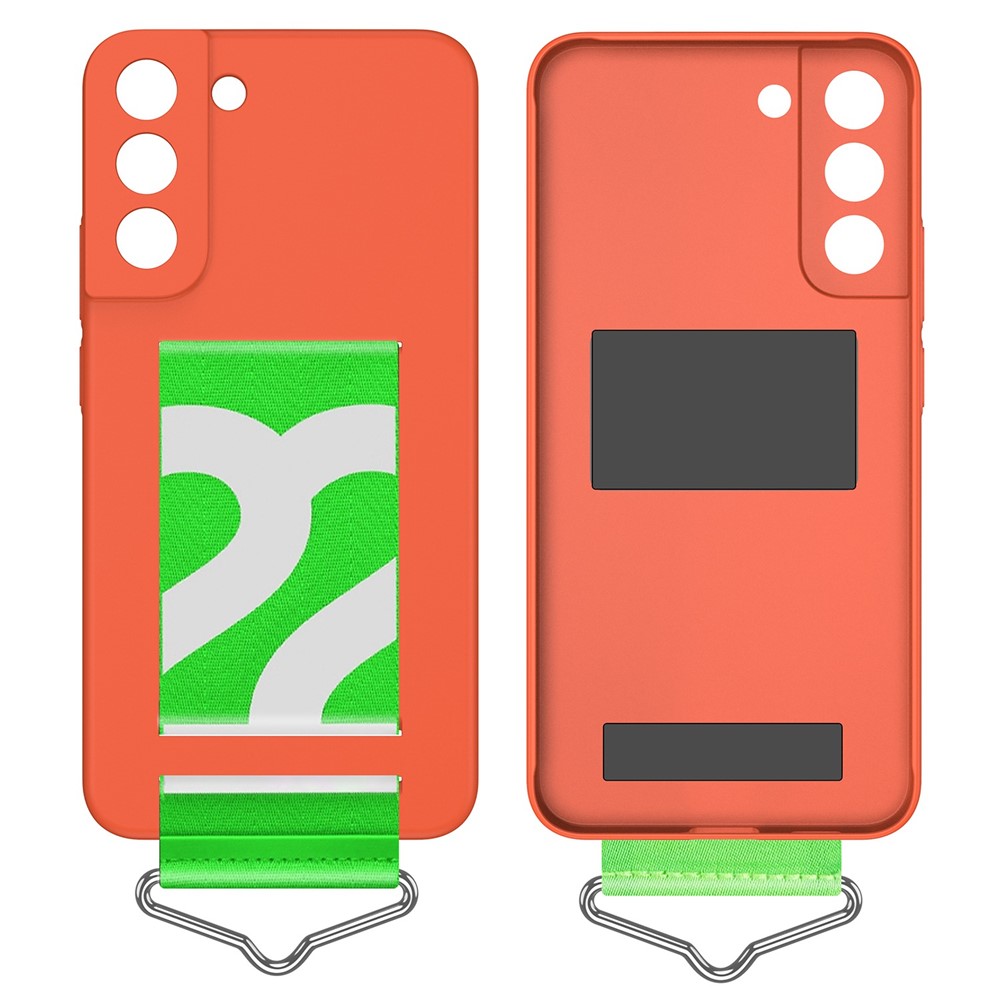 For Samsung Galaxy S22+ 5G Anti-scratch Hard PC Case Phone Cover with Hand Strap and Triangle Metal Ring - Orange-2
