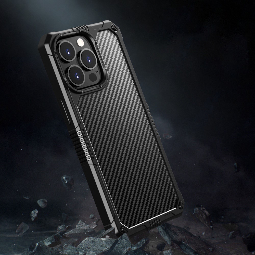 Protective Case for iPhone 14 6.1 inch Carbon Fiber TPU+PC Cover Anti-Fingerprint Phone Case - Black-2