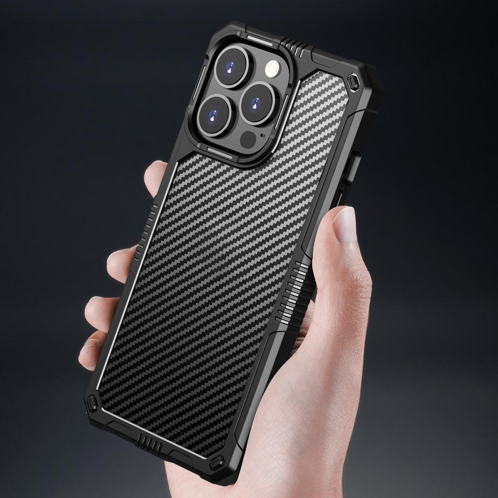 Protective Case for iPhone 14 6.1 inch Carbon Fiber TPU+PC Cover Anti-Fingerprint Phone Case - Black-3