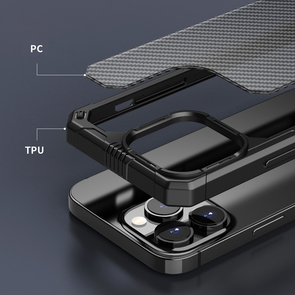 Protective Case for iPhone 14 6.1 inch Carbon Fiber TPU+PC Cover Anti-Fingerprint Phone Case - Black-4