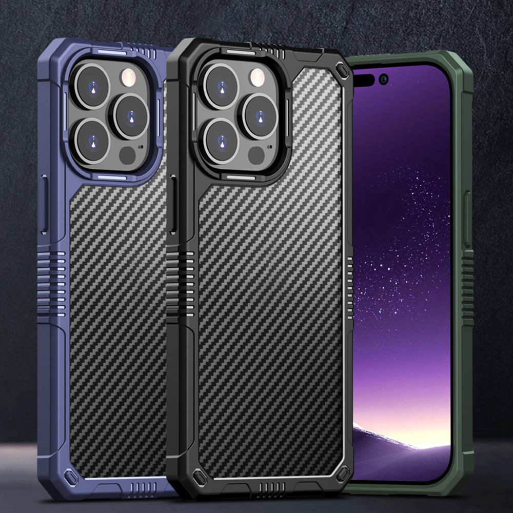 Protective Case for iPhone 14 6.1 inch Carbon Fiber TPU+PC Cover Anti-Fingerprint Phone Case - Black-6