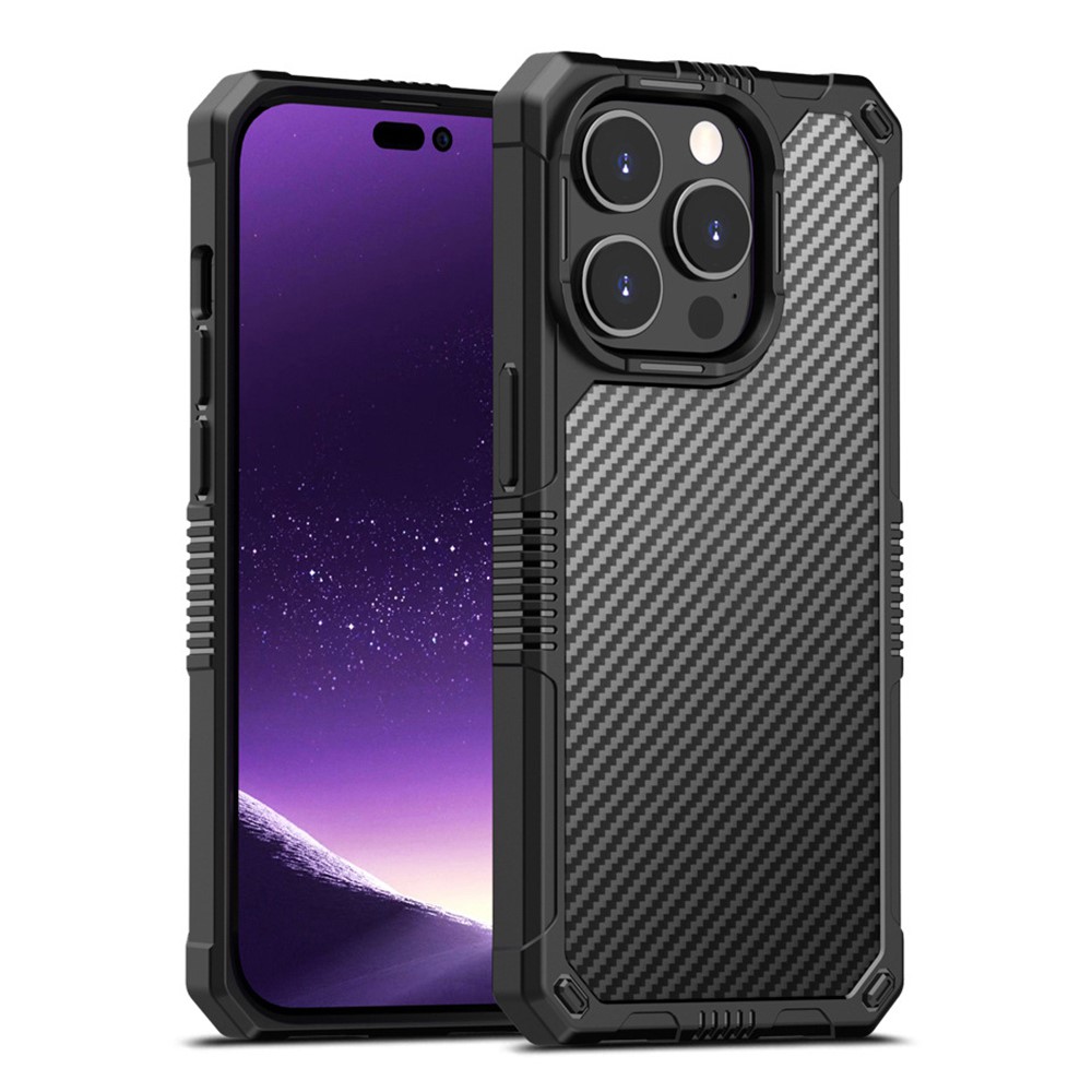 Drop-Proof Case for iPhone 14 Pro Max 6.7 inch Protective Cover TPU+PC Carbon Fiber Anti-Fingerprint Phone Case - Black-1