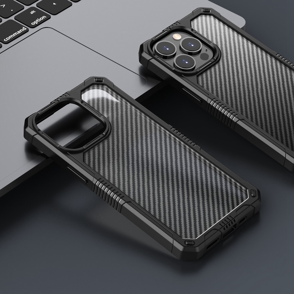 Drop-Proof Case for iPhone 14 Pro Max 6.7 inch Protective Cover TPU+PC Carbon Fiber Anti-Fingerprint Phone Case - Black-5