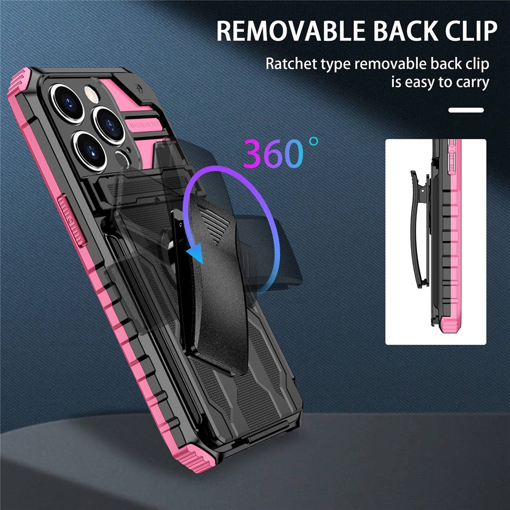 For iPhone 14 Pro 6.1 inch PC + TPU Hybrid Cover Shockproof Kickstand Phone Case with Belt Clip - Pink-10