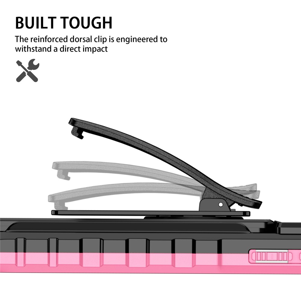 For iPhone 14 Pro 6.1 inch PC + TPU Hybrid Cover Shockproof Kickstand Phone Case with Belt Clip - Pink-11