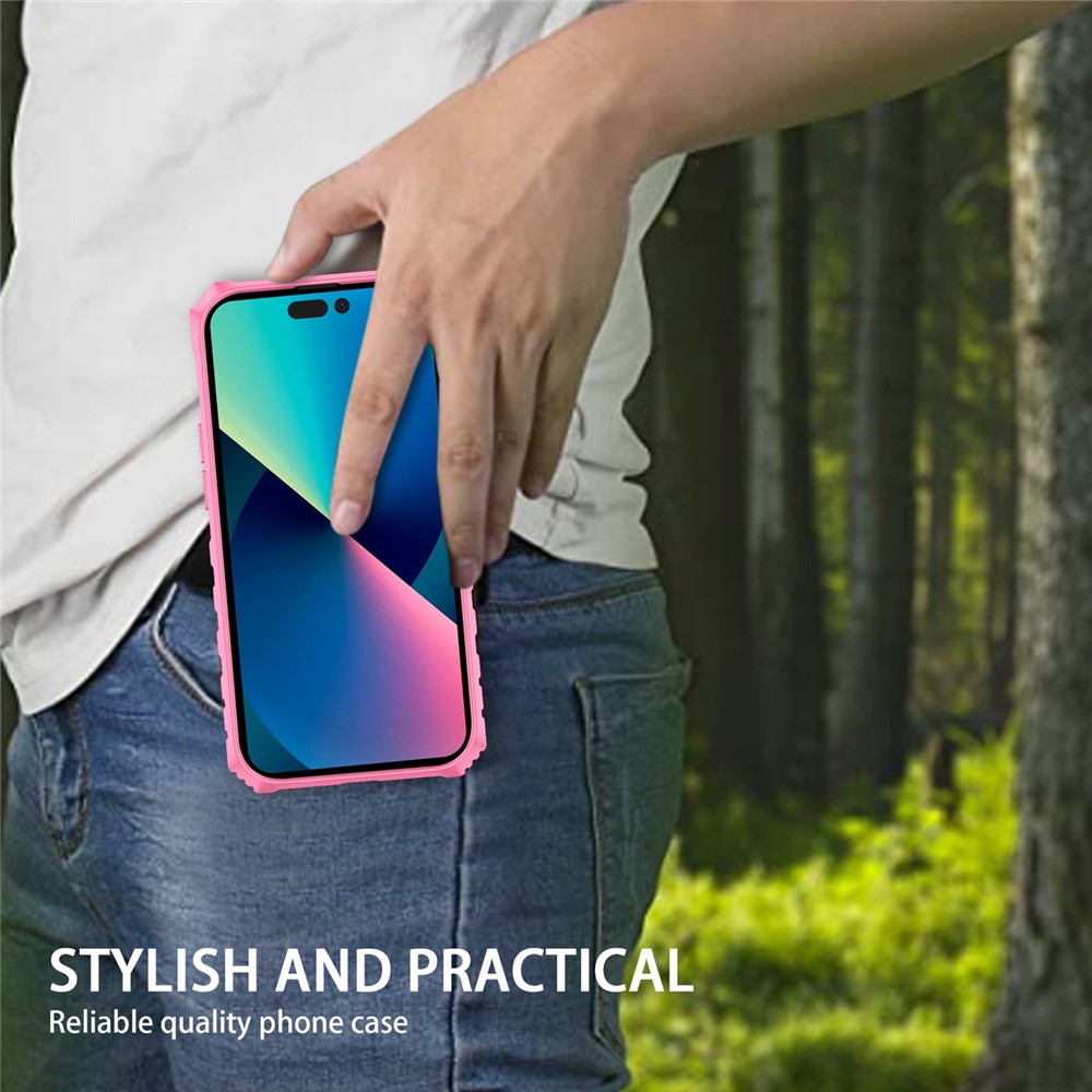 For iPhone 14 Pro 6.1 inch PC + TPU Hybrid Cover Shockproof Kickstand Phone Case with Belt Clip - Pink-15