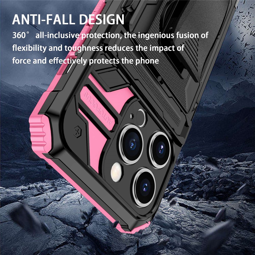For iPhone 14 Pro 6.1 inch PC + TPU Hybrid Cover Shockproof Kickstand Phone Case with Belt Clip - Pink-2
