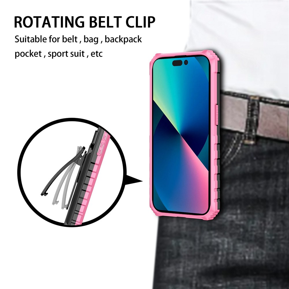 For iPhone 14 Pro 6.1 inch PC + TPU Hybrid Cover Shockproof Kickstand Phone Case with Belt Clip - Pink-4
