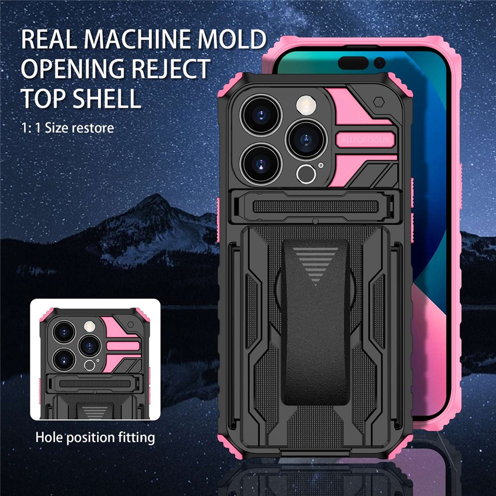 For iPhone 14 Pro 6.1 inch PC + TPU Hybrid Cover Shockproof Kickstand Phone Case with Belt Clip - Pink-6