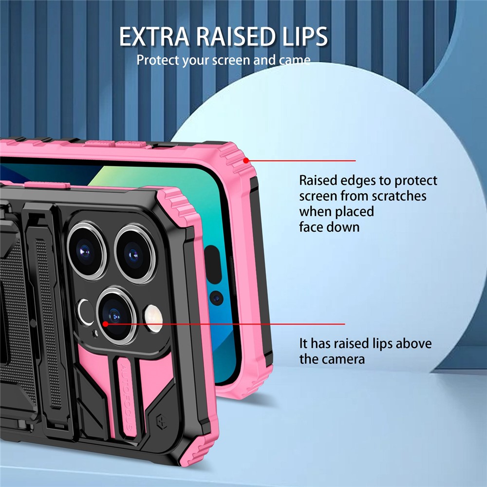 For iPhone 14 Pro 6.1 inch PC + TPU Hybrid Cover Shockproof Kickstand Phone Case with Belt Clip - Pink-7