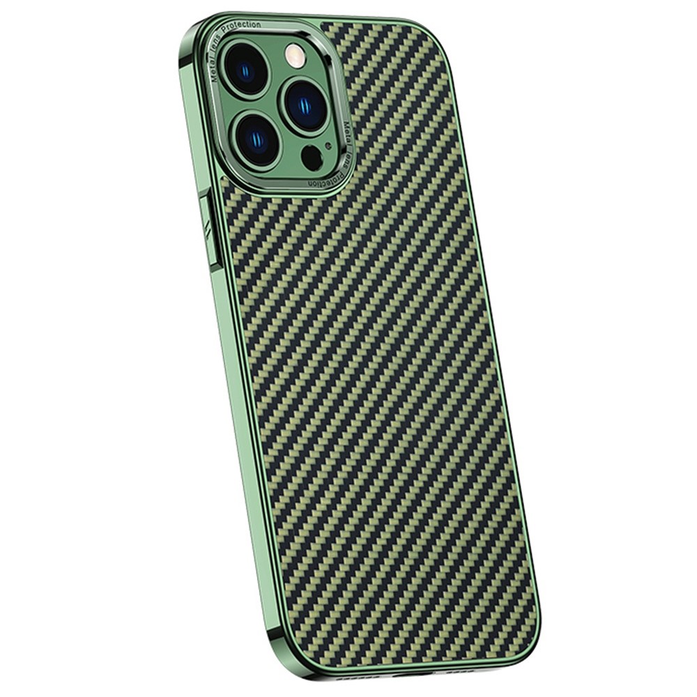 Protective Cover for iPhone 14 Pro 6.1 inch PU Leather Coated Carbon Fiber Slim Case Anti-Fall TPU+PC Phone Case - Green-1