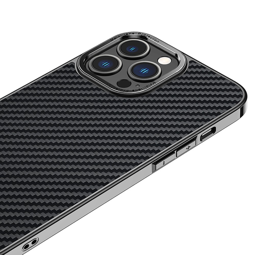 Protective Cover for iPhone 14 Pro 6.1 inch PU Leather Coated Carbon Fiber Slim Case Anti-Fall TPU+PC Phone Case - Green-4