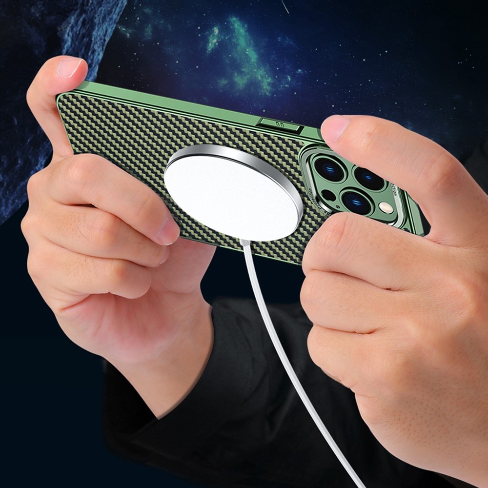 Protective Cover for iPhone 14 Pro 6.1 inch PU Leather Coated Carbon Fiber Slim Case Anti-Fall TPU+PC Phone Case - Green-5
