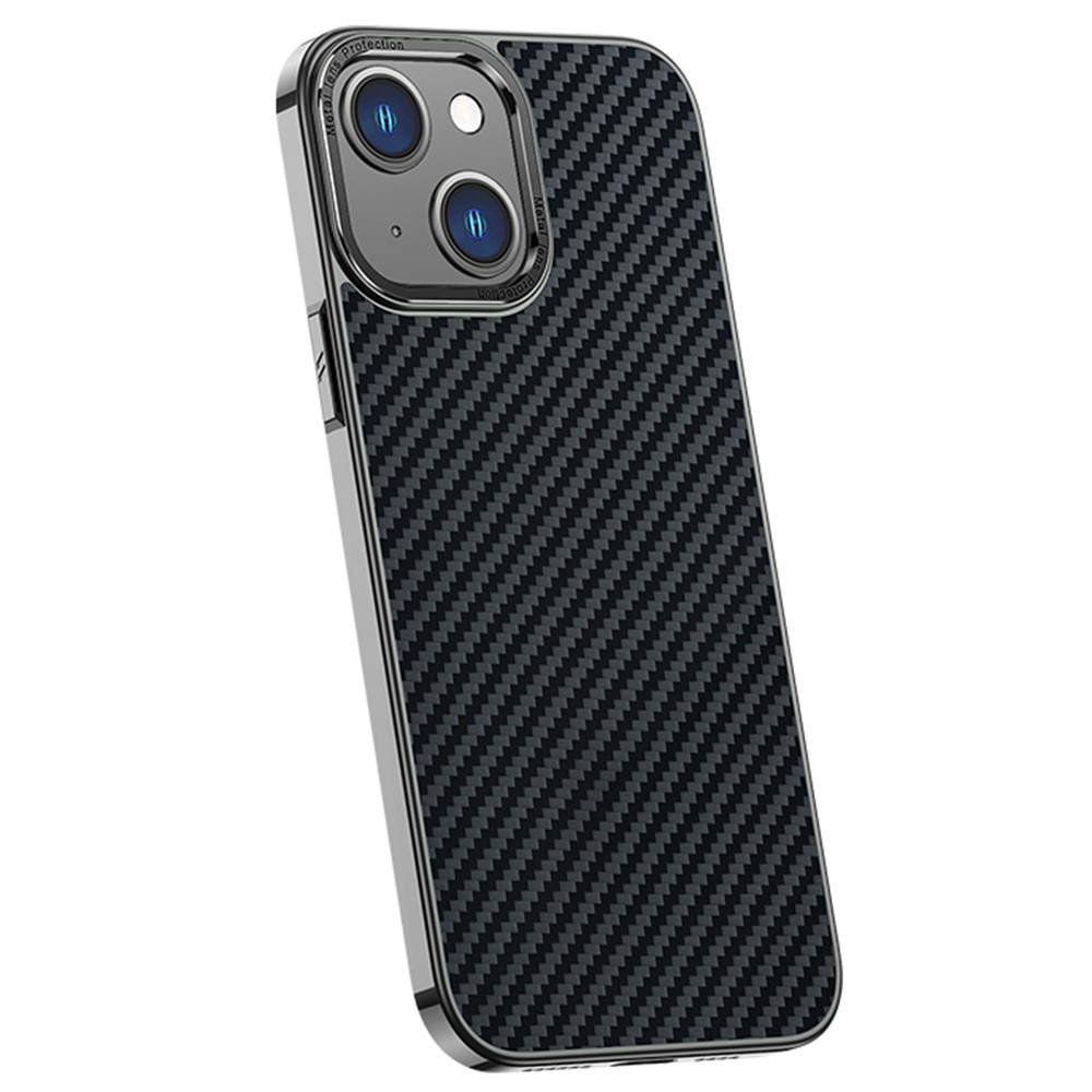 Anti-Drop Case for iPhone 14 Max 6.7 inch PU Leather Coated Protective Cover TPU+PC Carbon Fiber Phone Case - Black-1