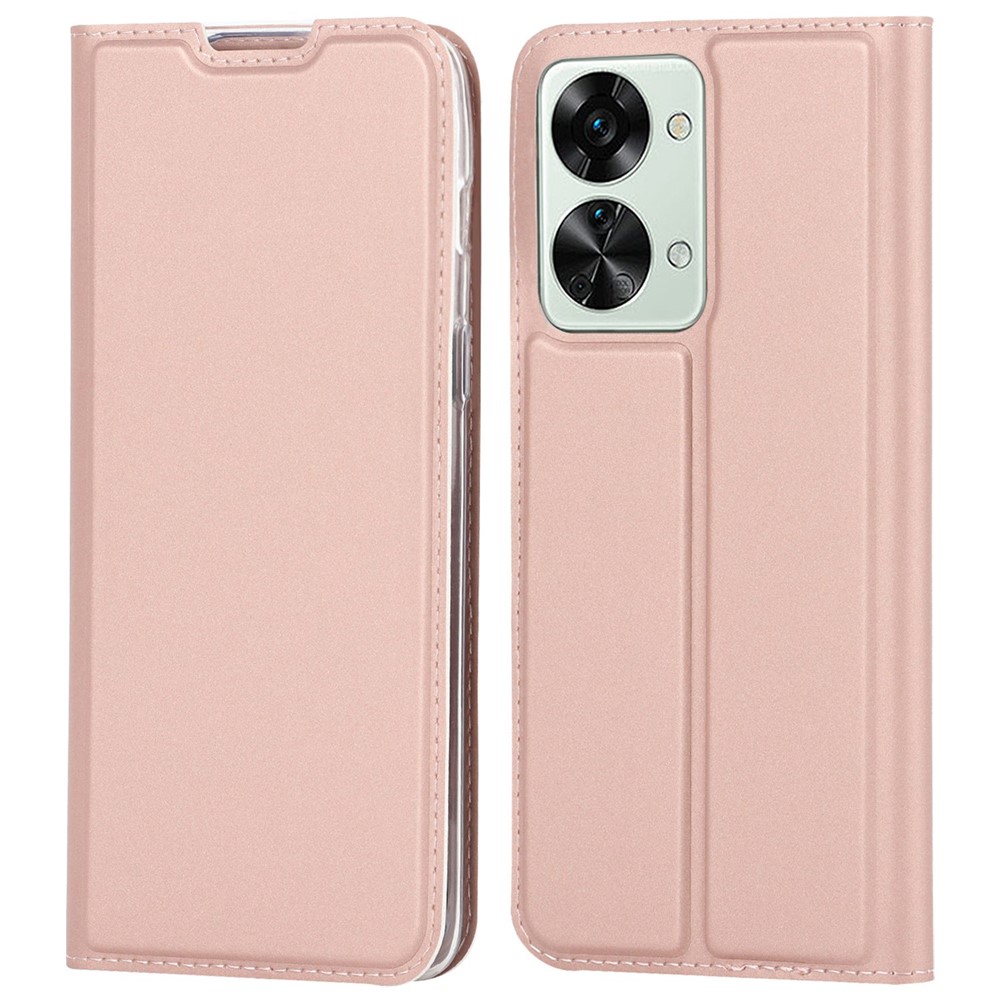 For OnePlus Nord 2T 5G PU Leather Stand Flip Folio Cover Magnetic Absorption Card Slot Case - Rose Gold-1