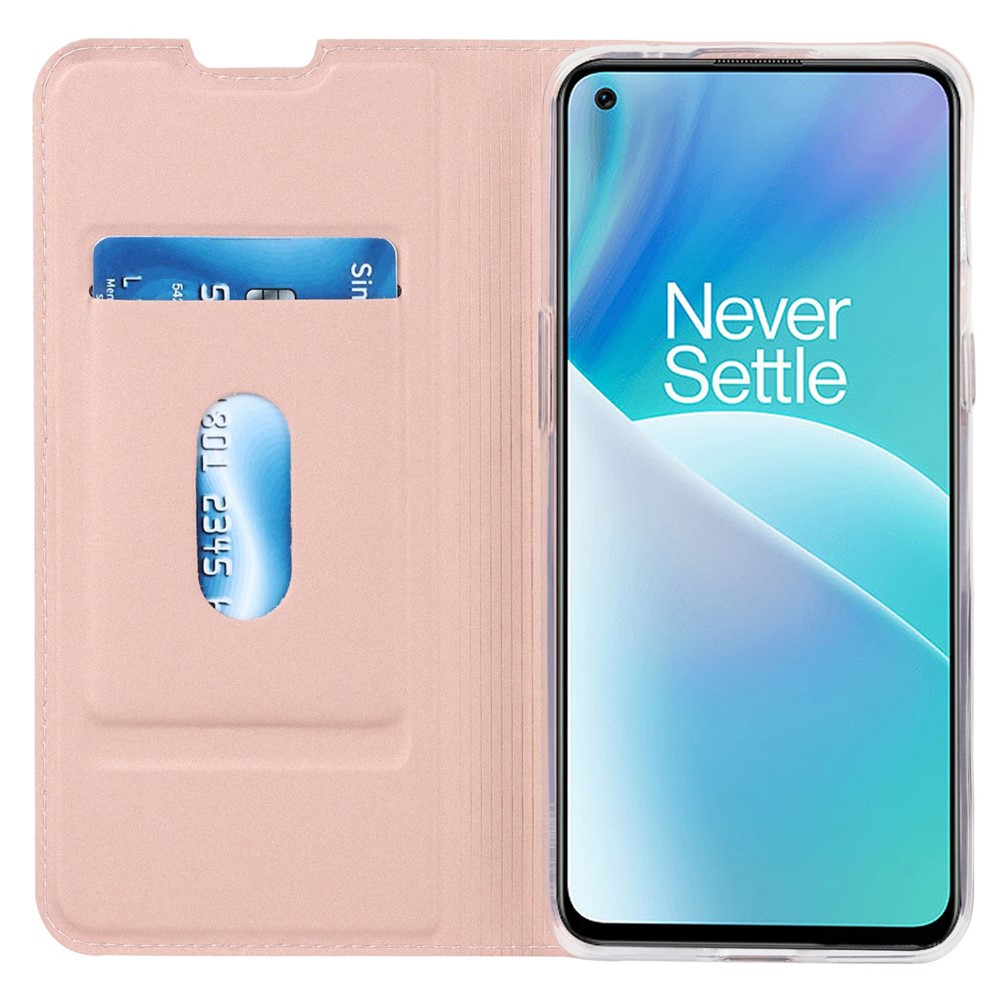 For OnePlus Nord 2T 5G PU Leather Stand Flip Folio Cover Magnetic Absorption Card Slot Case - Rose Gold-2