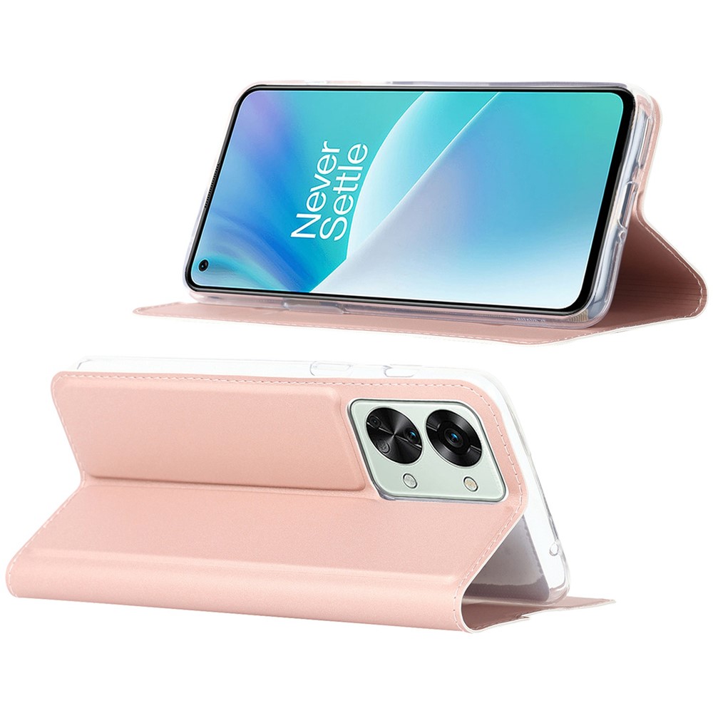 For OnePlus Nord 2T 5G PU Leather Stand Flip Folio Cover Magnetic Absorption Card Slot Case - Rose Gold-3