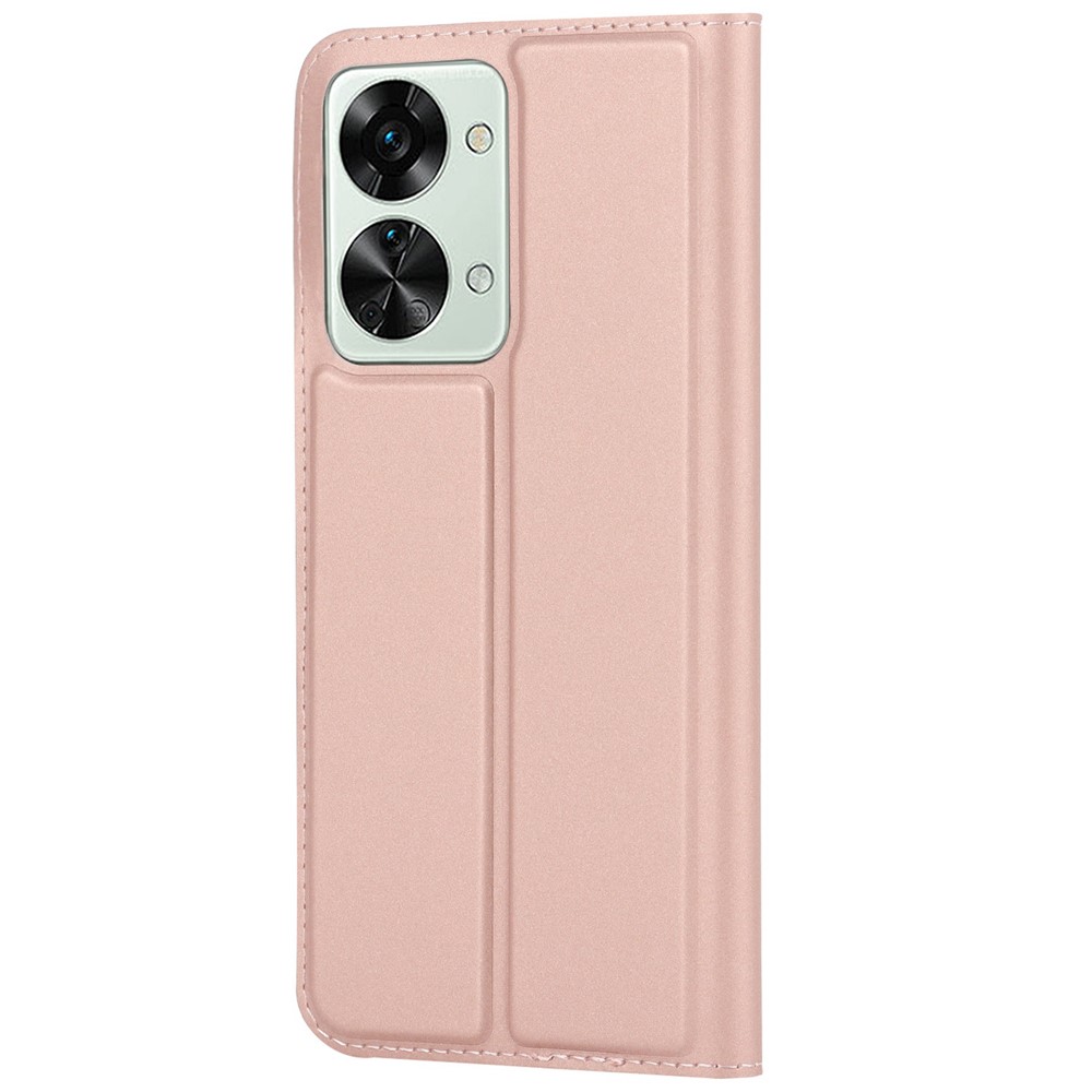 For OnePlus Nord 2T 5G PU Leather Stand Flip Folio Cover Magnetic Absorption Card Slot Case - Rose Gold-7