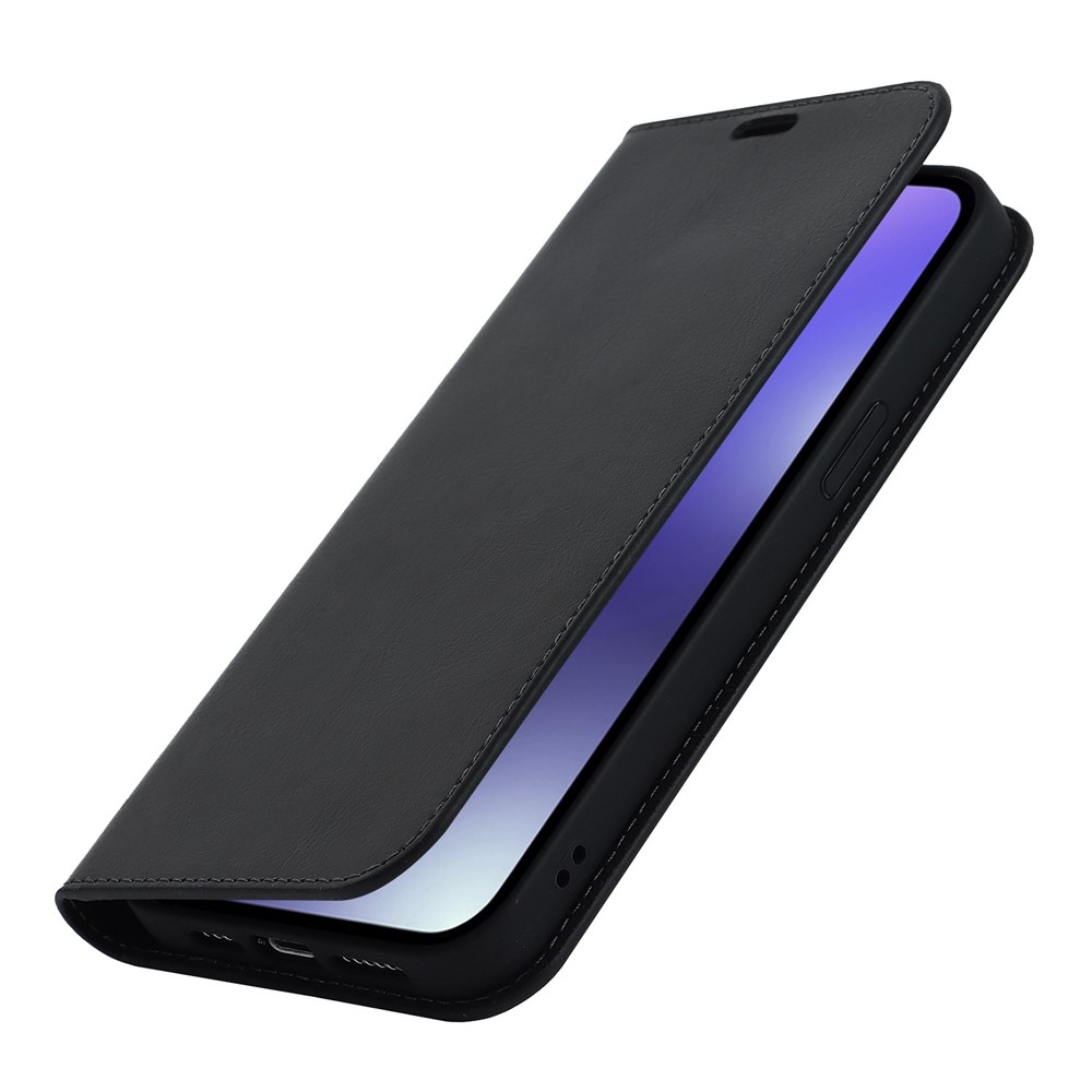 For iPhone 14 Pro Max 6.7 inch Magnetic Auto-absorbed Phone Case Crazy Horse Texture Genuine Leather Wallet Stand Folio Cover - Black-6