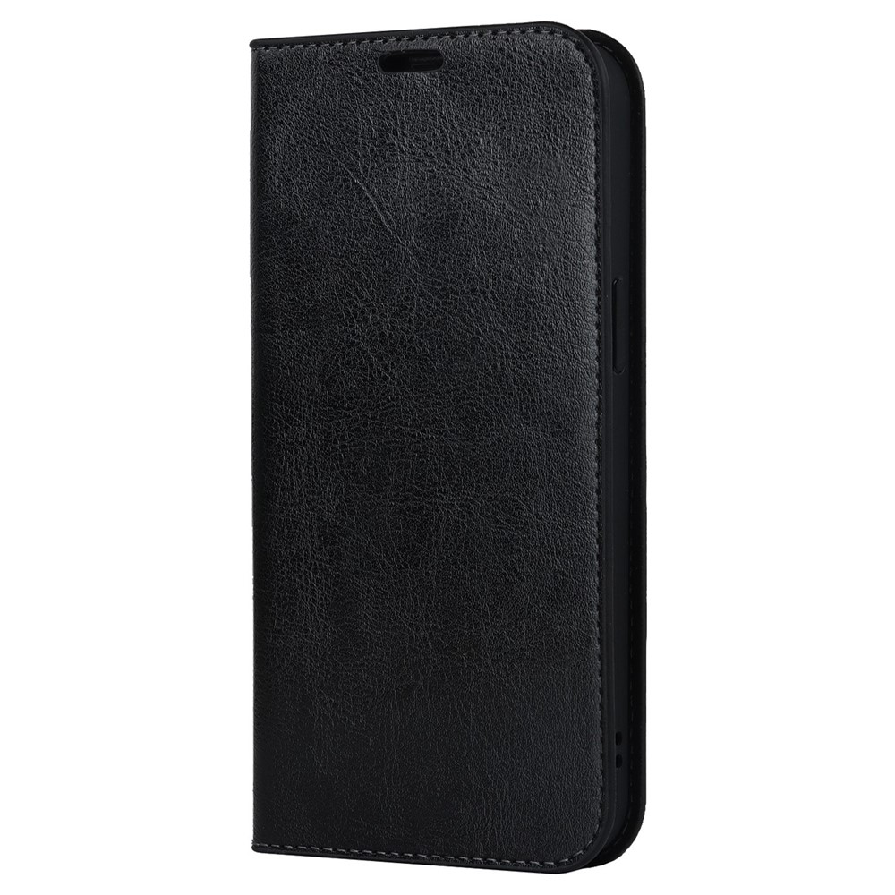 For iPhone 14 Pro Max 6.7 inch Magnetic Auto-absorbed Phone Case Crazy Horse Texture Genuine Leather Wallet Stand Folio Cover - Black-8