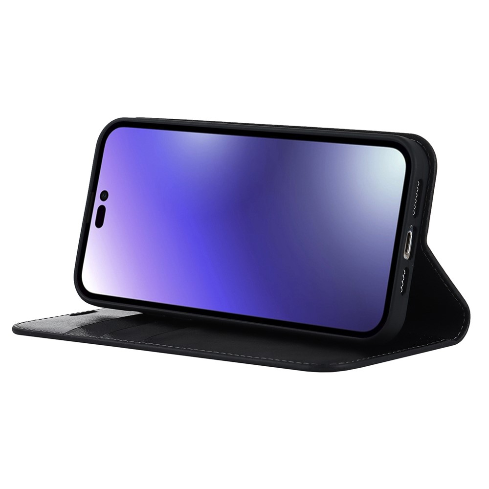 For iPhone 14 Pro 6.1 inch Genuine Leather Wallet Folio Case Crazy Horse Texture Magnetic Absorption Stand Cover - Black-3