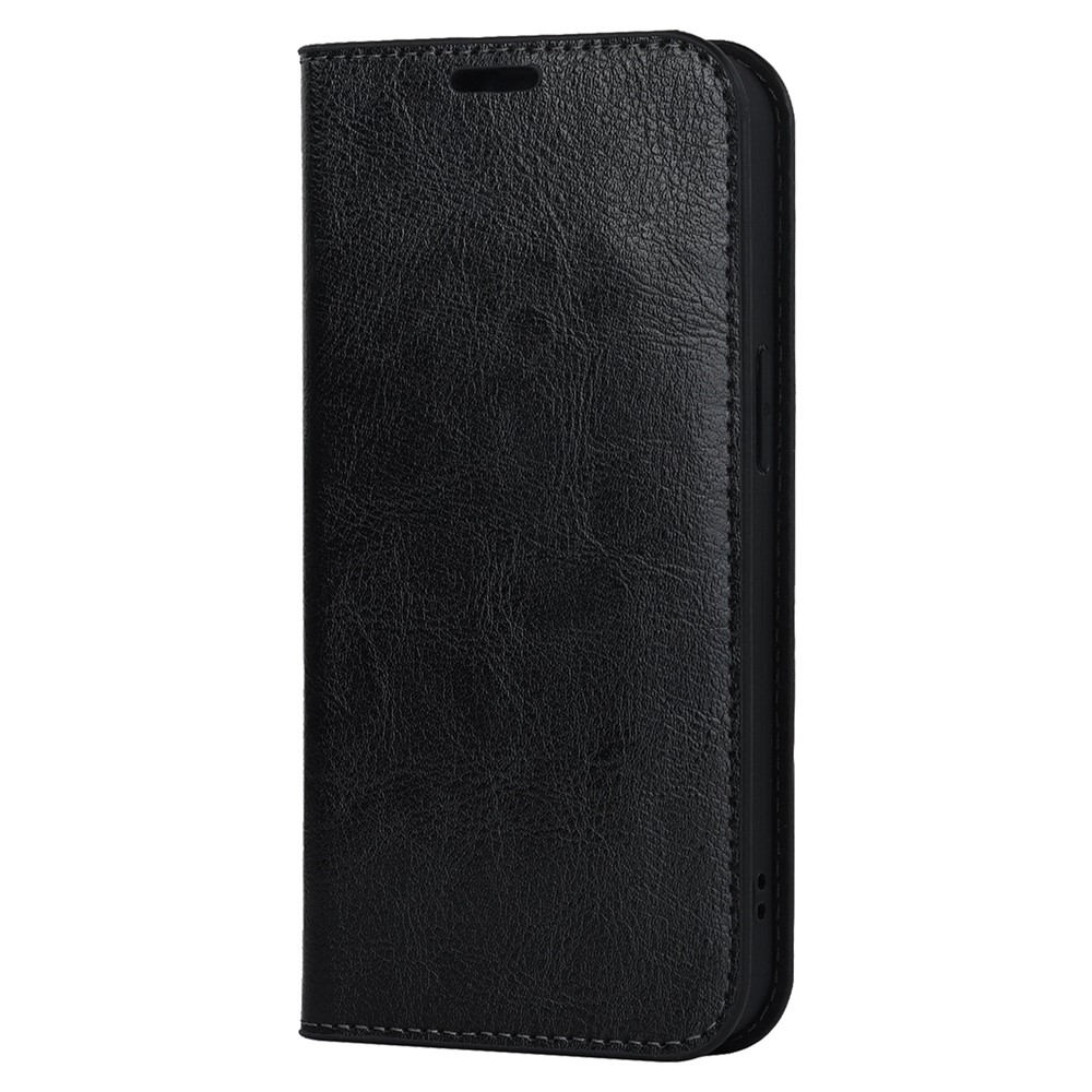 For iPhone 14 Max 6.7 inch Crazy Horse Texture Genuine Leather Wallet Case Stand Magnetic Auto-absorbed Folio Cover - Black-8