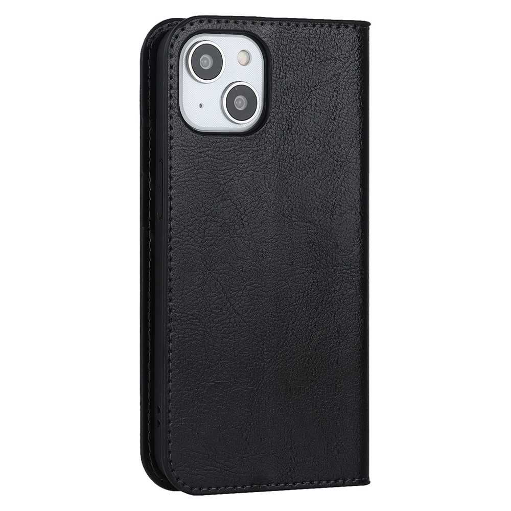 For iPhone 14 Max 6.7 inch Crazy Horse Texture Genuine Leather Wallet Case Stand Magnetic Auto-absorbed Folio Cover - Black-9
