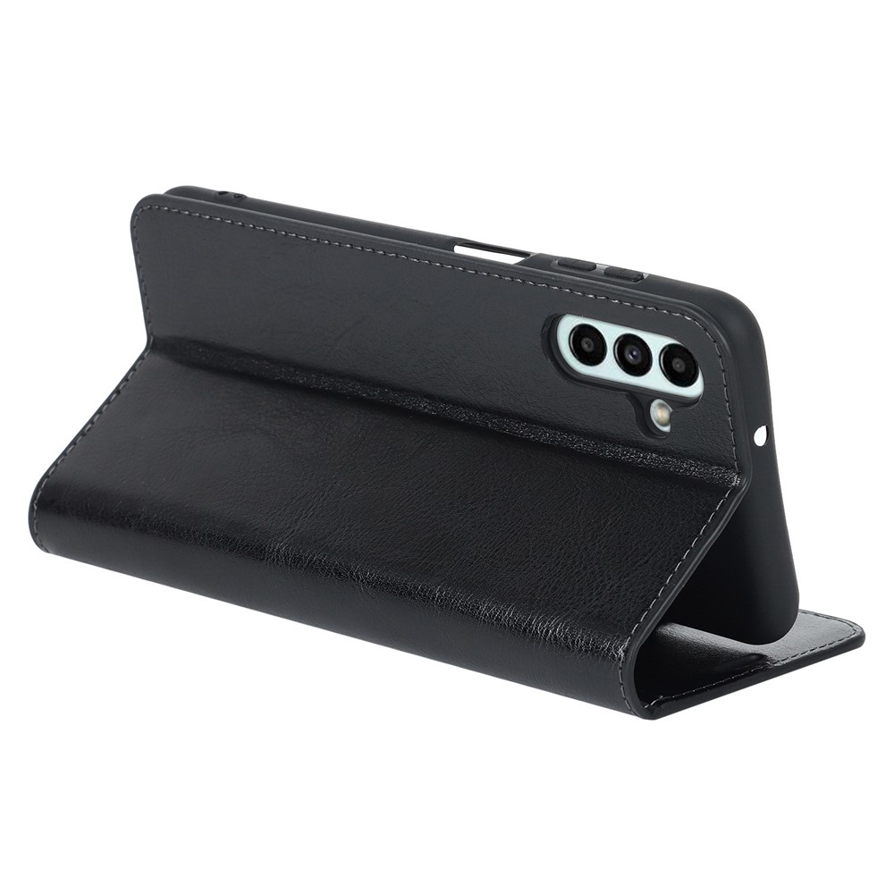 For Samsung Galaxy A13 5G Crazy Horse Texture Genuine Leather Cover Hidden Magnetic Absorption Stand Flip Wallet Phone Case - Black-4