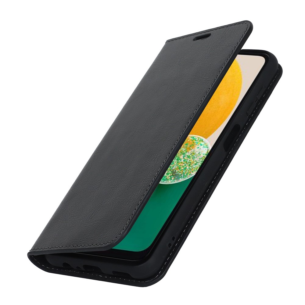 For Samsung Galaxy A13 5G Crazy Horse Texture Genuine Leather Cover Hidden Magnetic Absorption Stand Flip Wallet Phone Case - Black-6