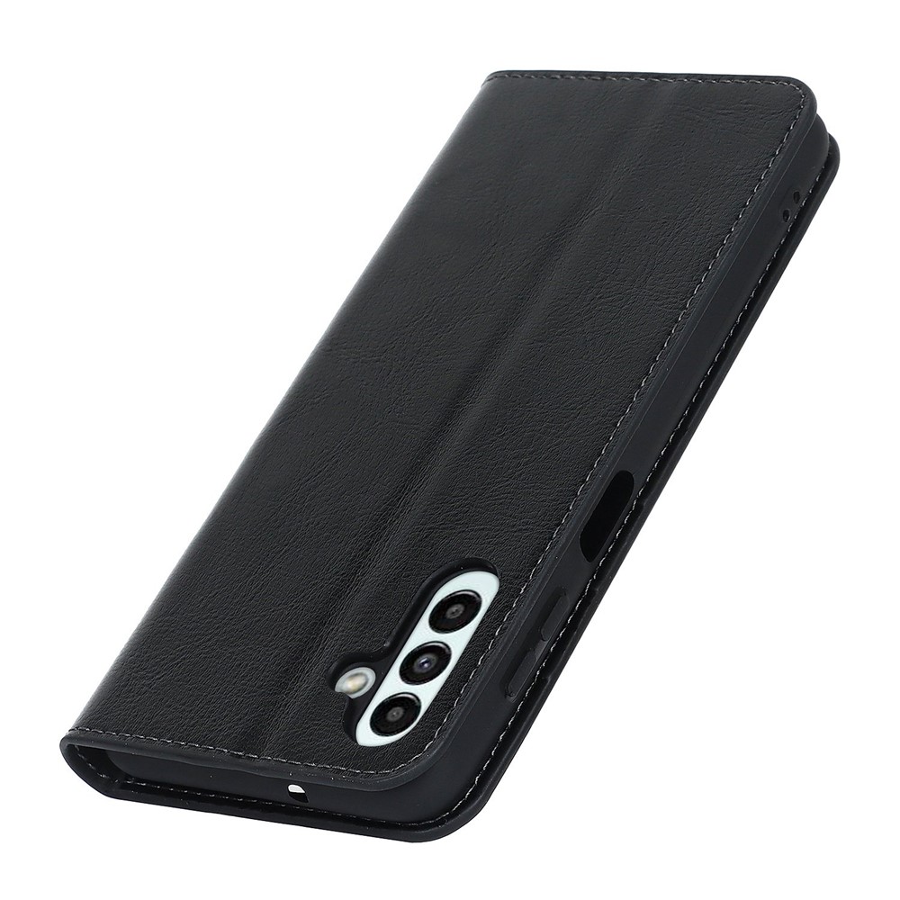 For Samsung Galaxy A13 5G Crazy Horse Texture Genuine Leather Cover Hidden Magnetic Absorption Stand Flip Wallet Phone Case - Black-7