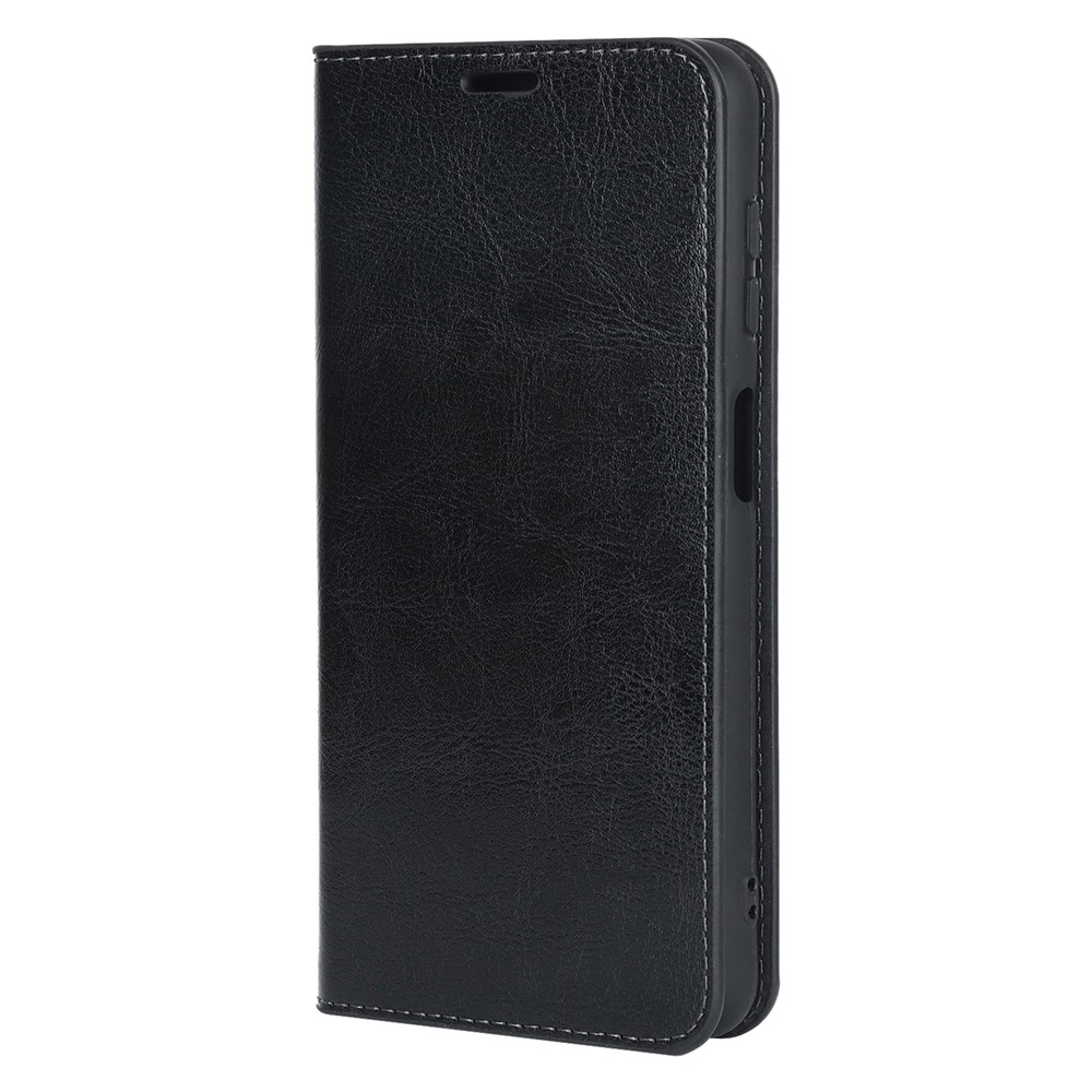 For Samsung Galaxy A13 5G Crazy Horse Texture Genuine Leather Cover Hidden Magnetic Absorption Stand Flip Wallet Phone Case - Black-8