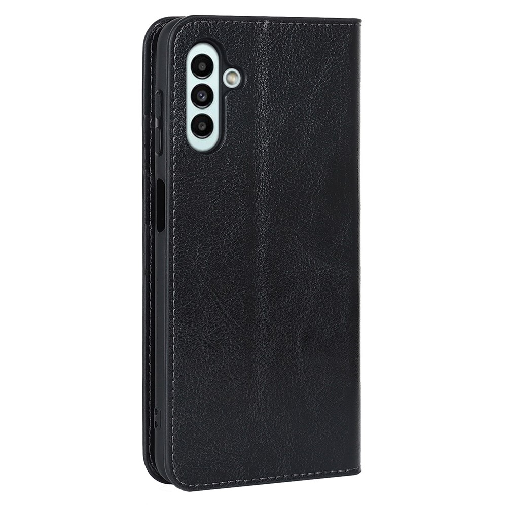 For Samsung Galaxy A13 5G Crazy Horse Texture Genuine Leather Cover Hidden Magnetic Absorption Stand Flip Wallet Phone Case - Black-9