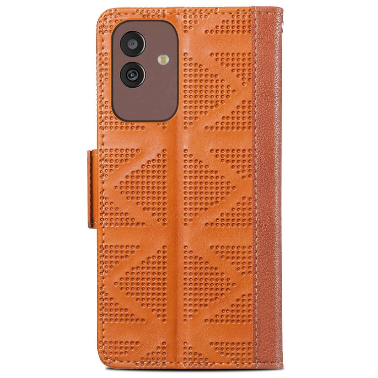 For Samsung Galaxy M13 5G Cross Rhombus Imprinted PU Leather Wallet Case Dual Magnetic Clasp Protect Stand Flip Cover - Brown-13