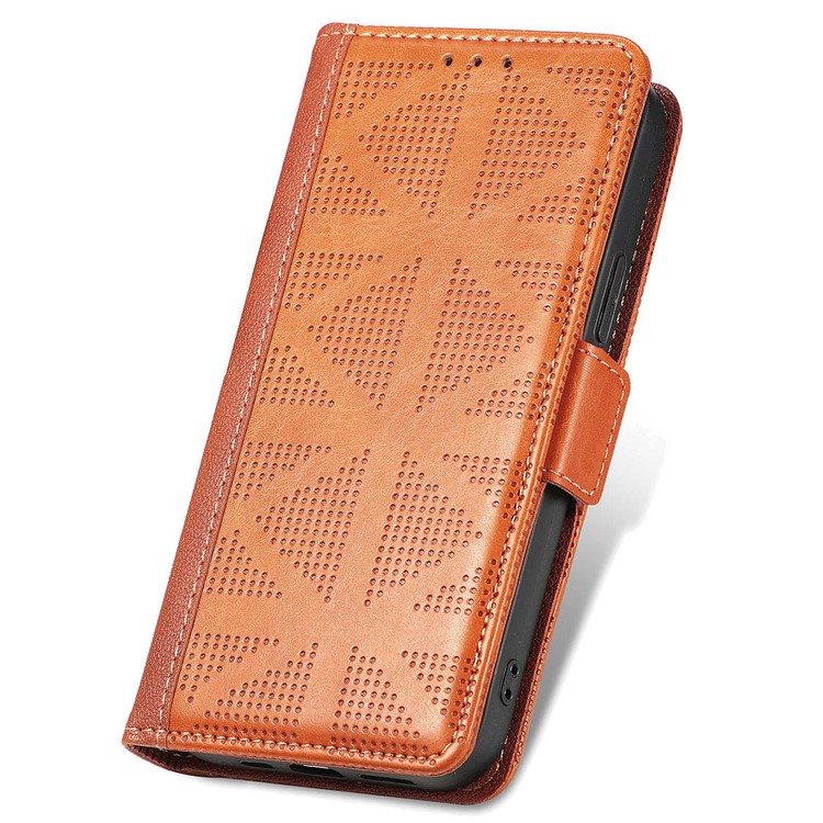 For Samsung Galaxy M13 5G Cross Rhombus Imprinted PU Leather Wallet Case Dual Magnetic Clasp Protect Stand Flip Cover - Brown-9